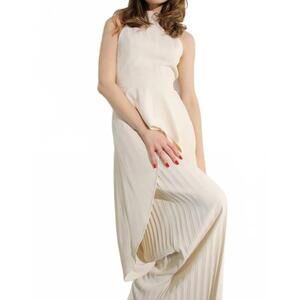 NEW MULLA eva hi-low hem dressy top and pleated pants set in beige